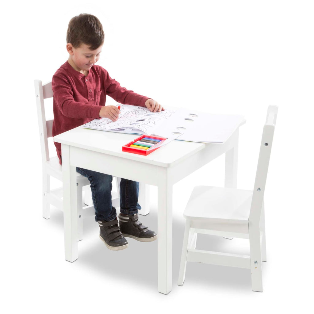 Furniture Premium Quality Wooden Table & Chairs - White - Durable Material and Safe Design for Daily Kids Play