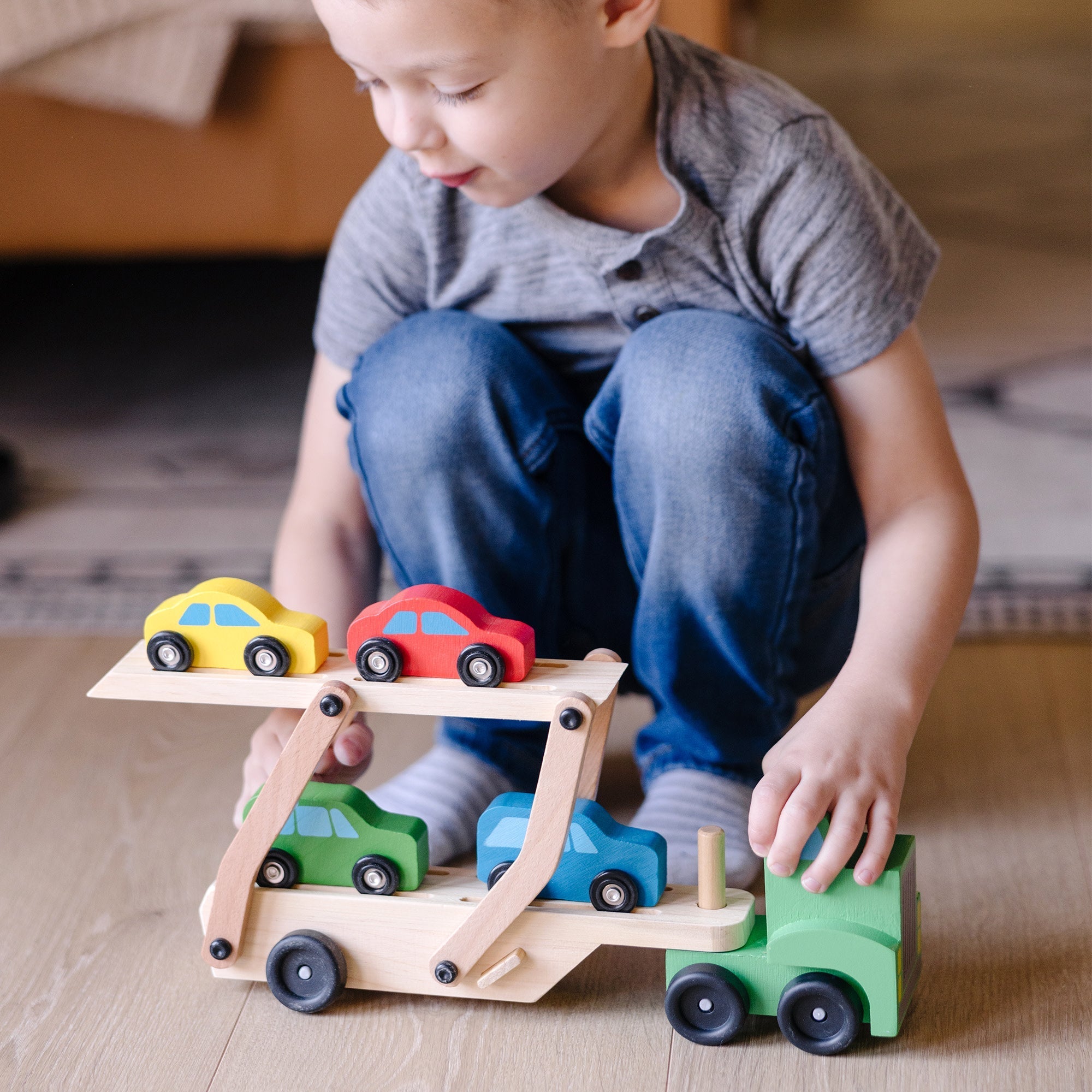 Vehicles & Trains Premium Quality Wooden Car Carrier - Durable Material and Safe Design for Daily Kids Play