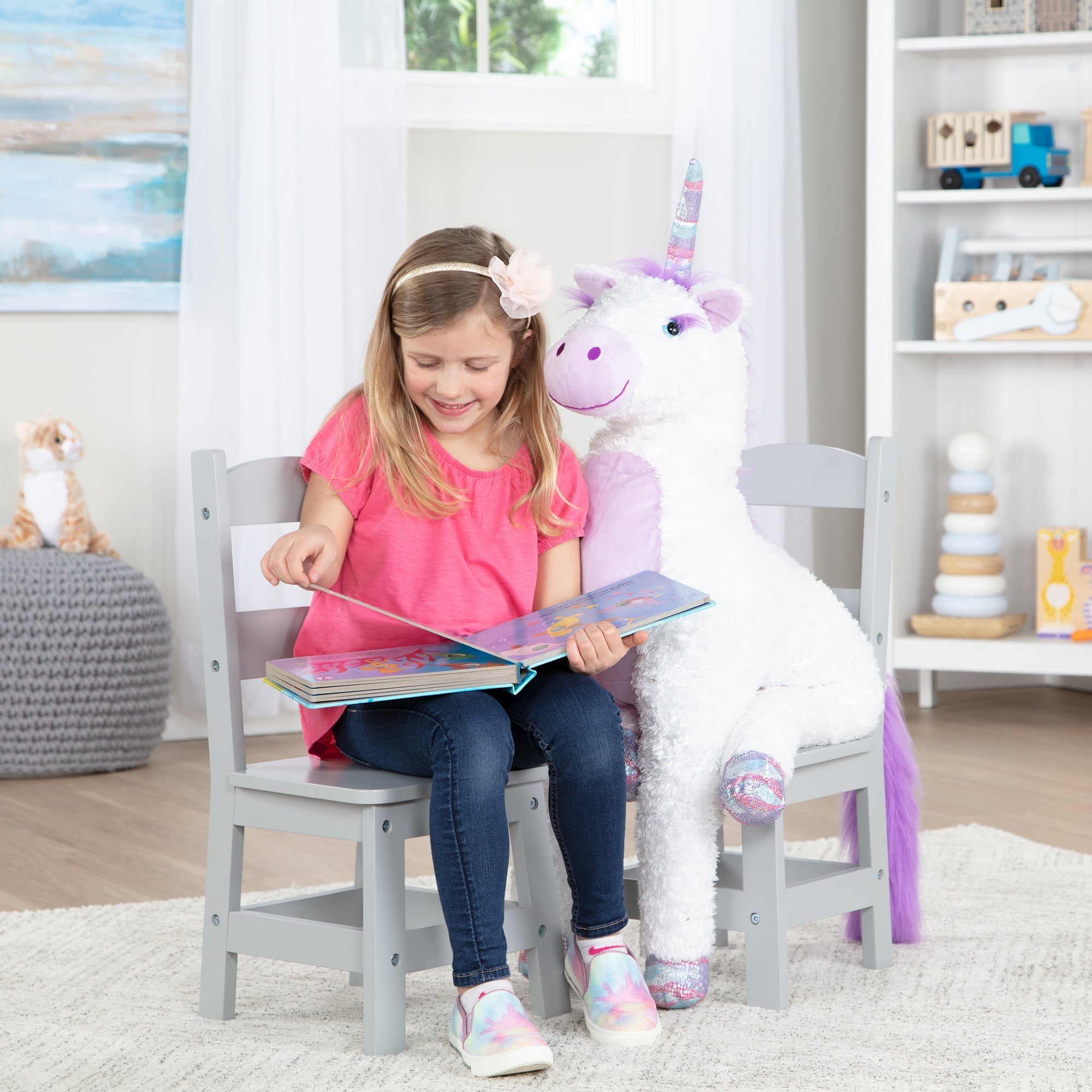 Furniture Premium Quality Child’s Wooden Chair Pair – Gray - Durable Material and Safe Design for Daily Kid...