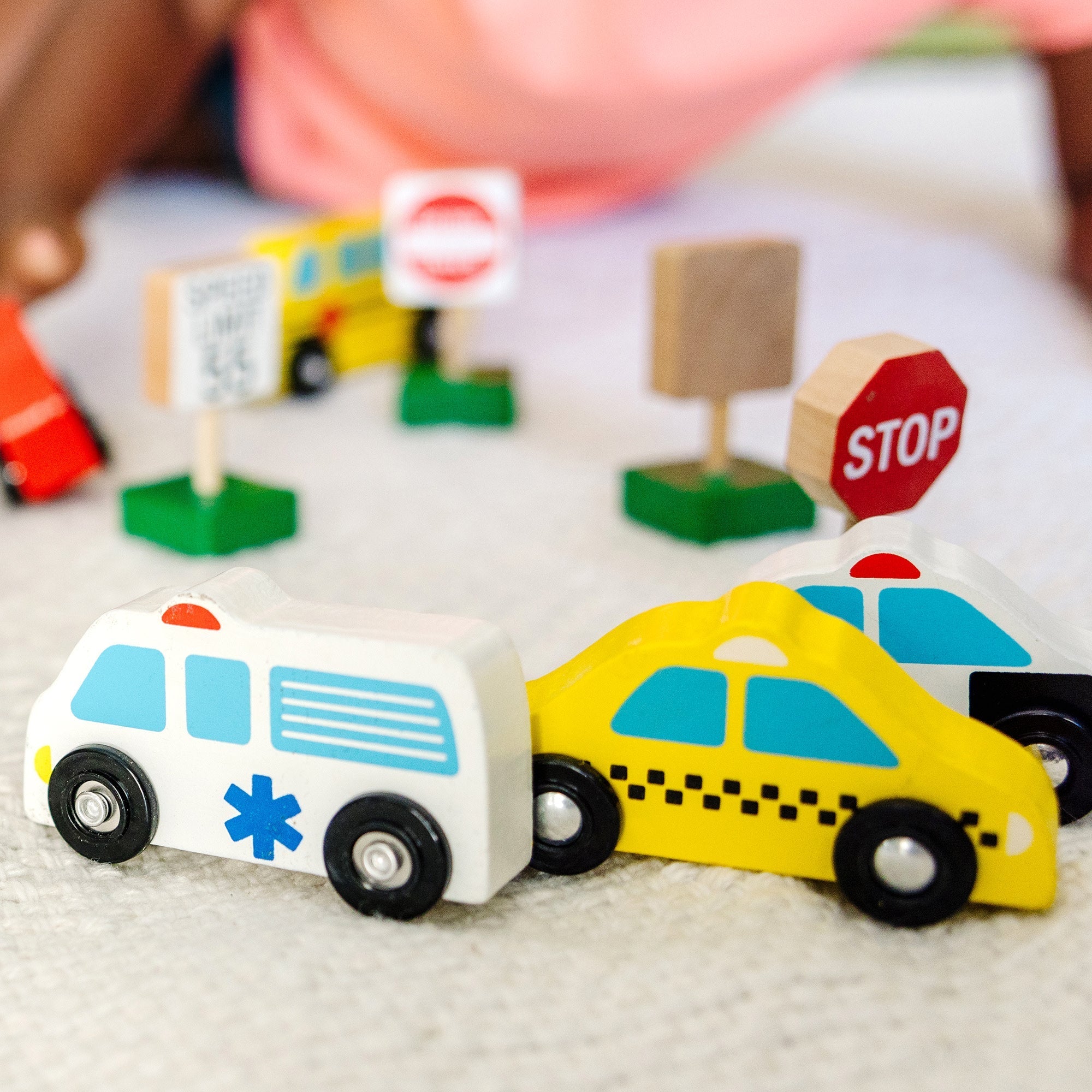 Vehicles & Trains Premium Quality Wooden Vehicles and Traffic Signs - Durable Material and Safe Design for ...