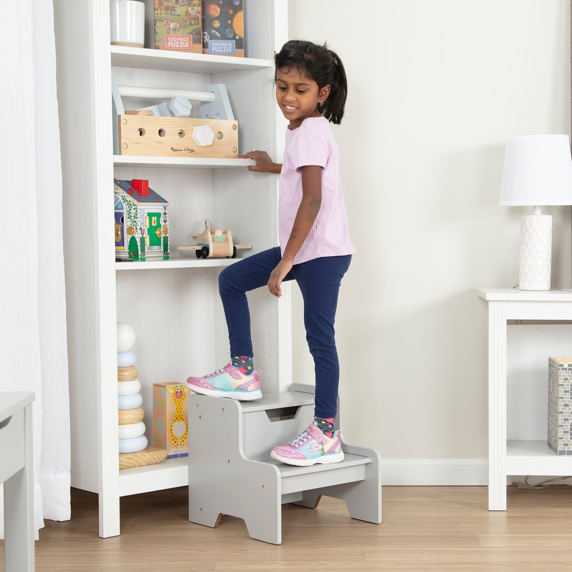 Furniture Premium Quality Wooden Step Stool – Gray - Durable Material and Safe Design for Daily Kids Play