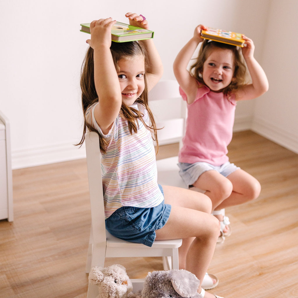 Furniture Premium Quality Wooden Chair Pair  - White - Durable Material and Safe Design for Daily Kids Play