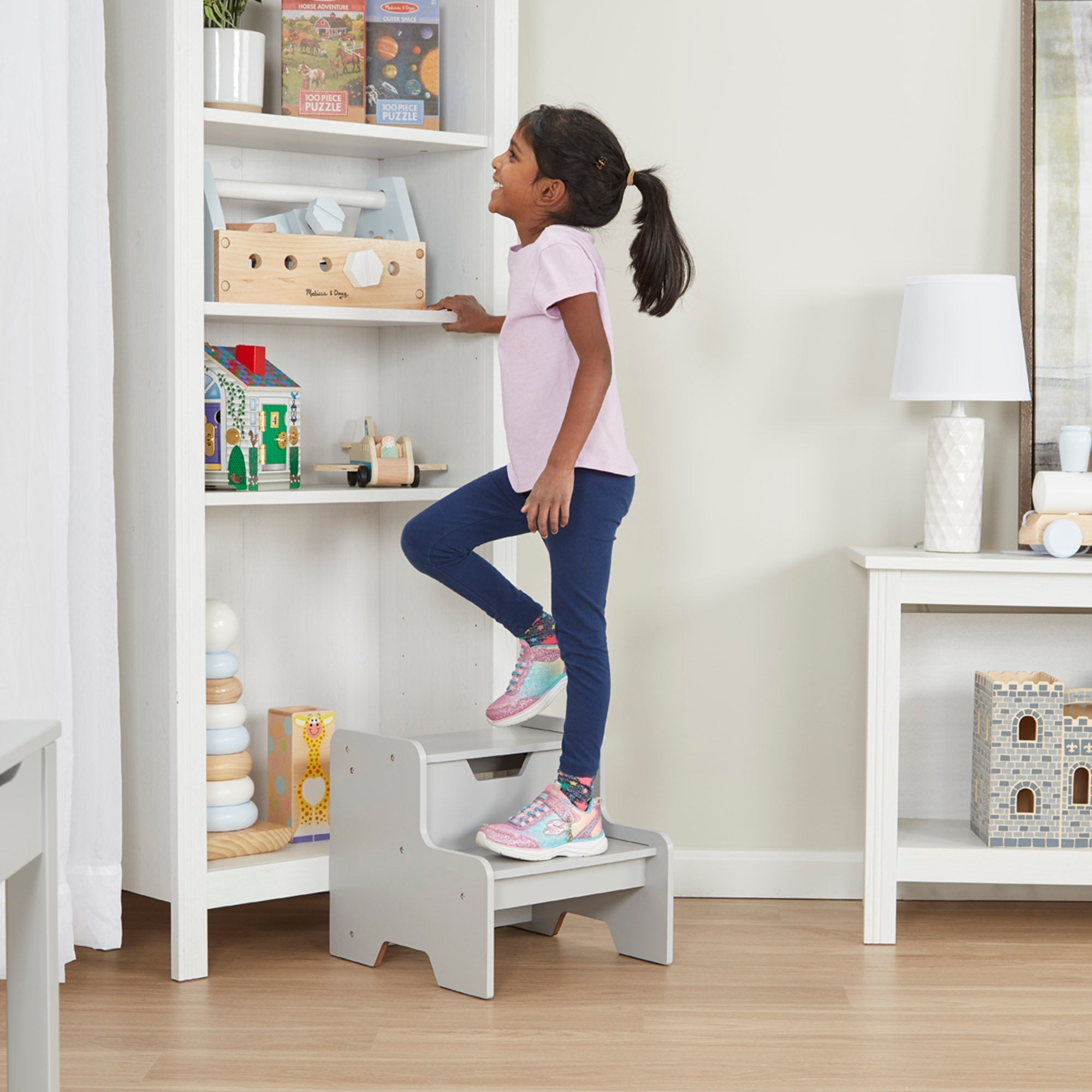 Furniture Premium Quality Wooden Step Stool – Gray - Durable Material and Safe Design for Daily Kids Play